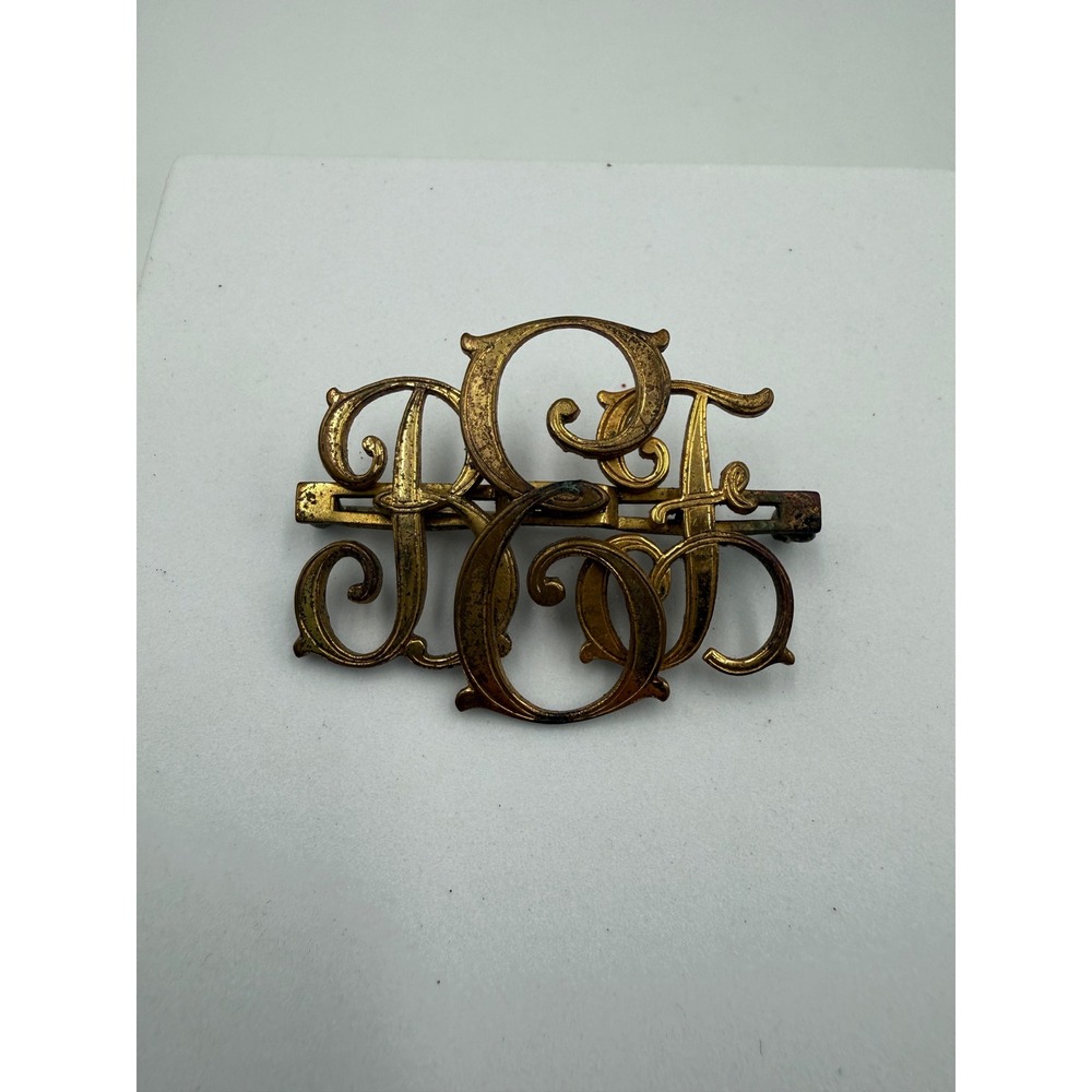 Vintage Monocraft‎ Monogram Brooch Gold Tone Script Initial Pin Patent 1430682